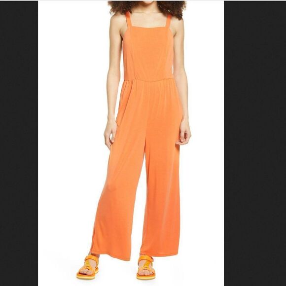 BP Easy Sleeveless Knit Jumpsuit in Tangerine Orange - Picture 1 of 5
